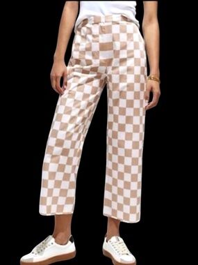 Hutch x Anthropologie Beige & White Checker Wide-Leg Pants, worn 1x Tags removed